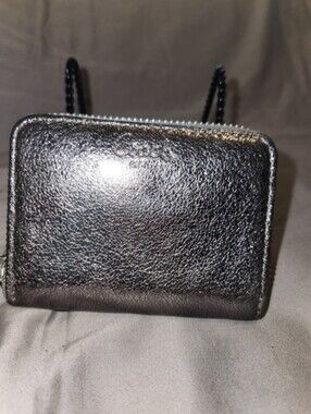 Coach Metallic Pewter Zip Card Wallet